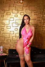 Load image into Gallery viewer, Goddess In Lace Hot Pink Teddy Set